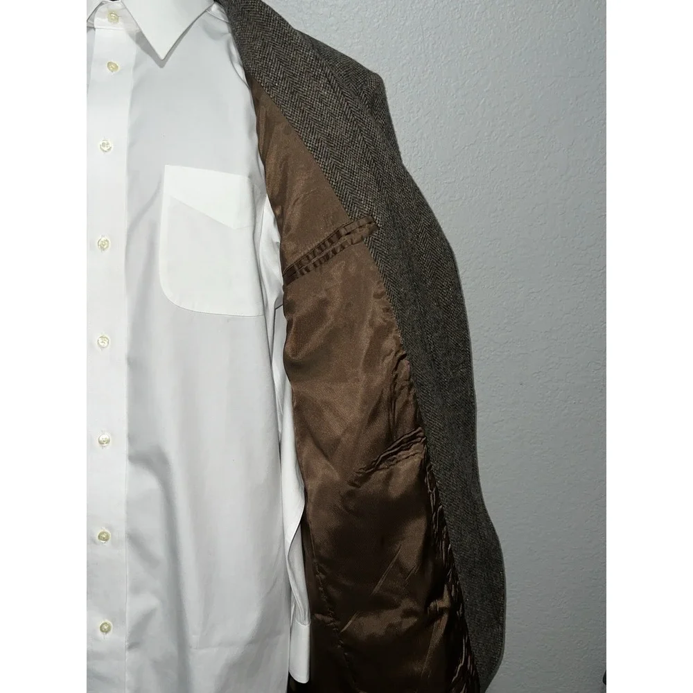 PENDELTON Blazer 44L Sport Coat Jacket Virgin Wool Brown Herringbone Elbow Patch